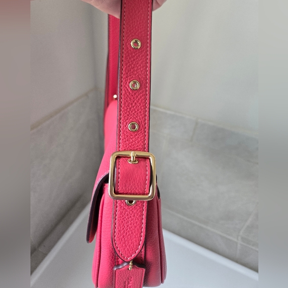 COACH Macie NWOT Pebbled Leather Pink Red Saddle Bag CB896 - Picture 13 of 15